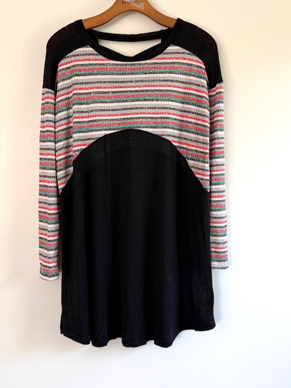 Umgee Black Raglan Striped Mini Dress
